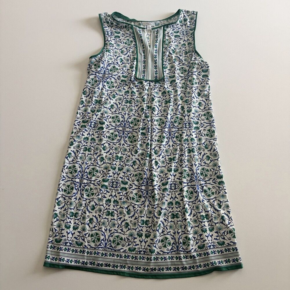 Sophie Max Shift Sleeveless Dress White Navy Green Floral Print Large